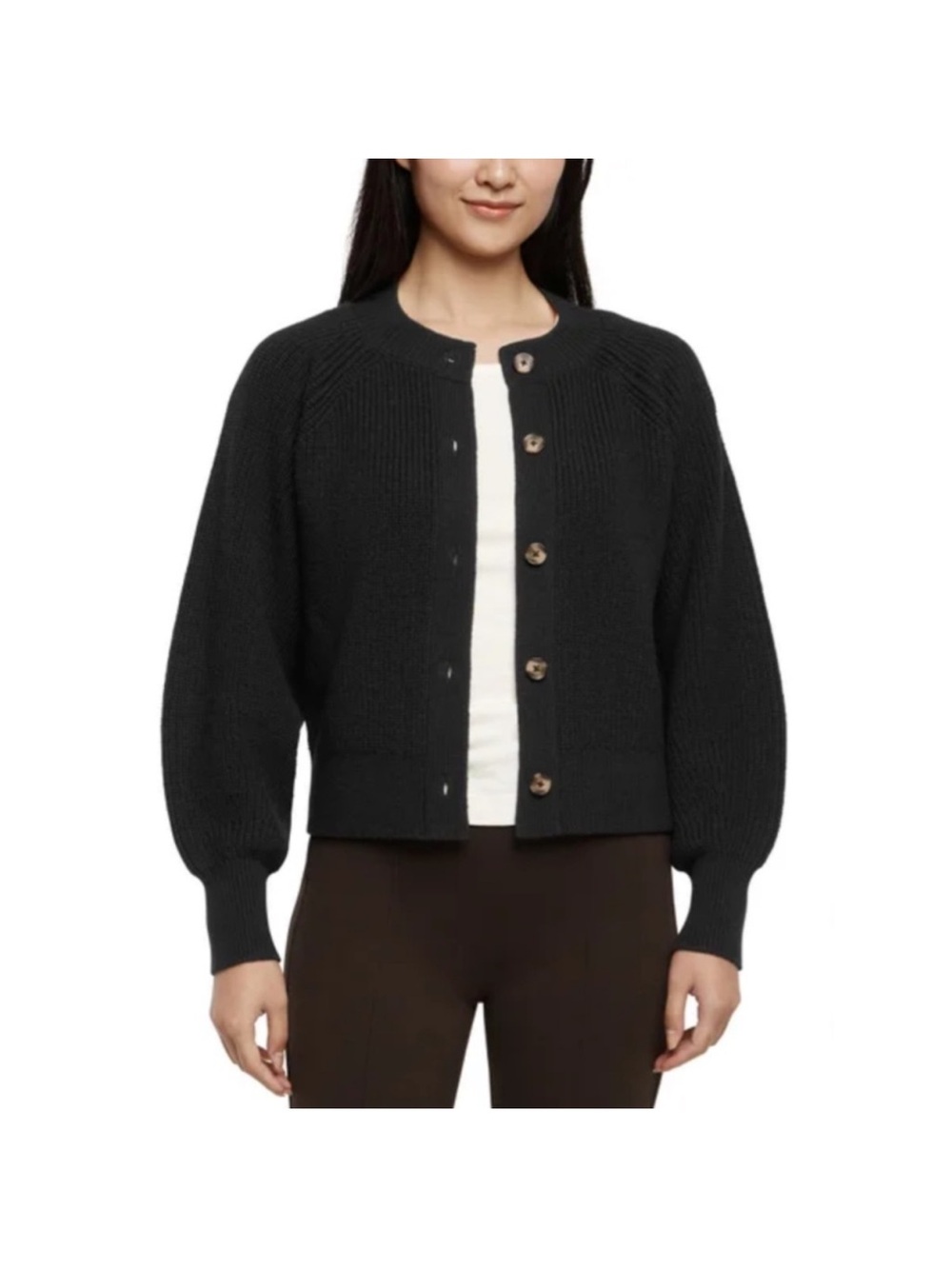 Banana Republic Black Ribbed Button-Front Women's Cardigan Sweater